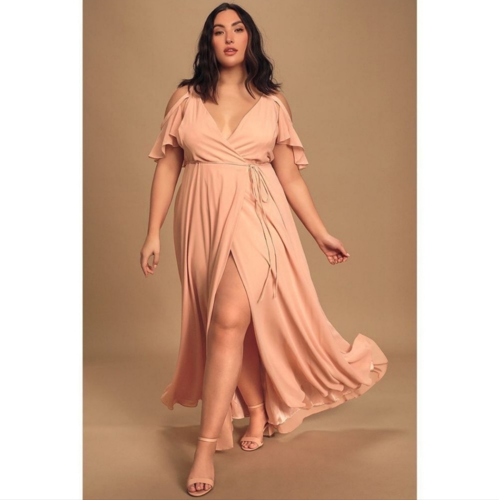 New Large Lulus Pink Cold Shoulder Maxi Wrap Dress